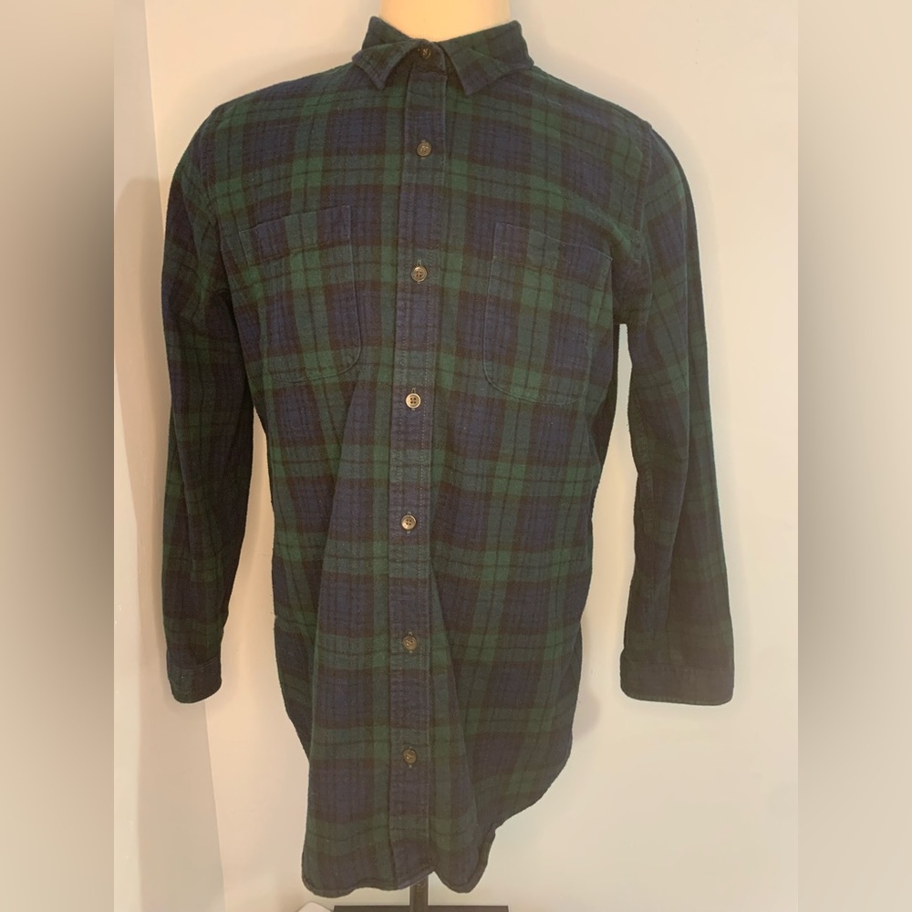 Ll bean shirt Men's XL green blue Scotch Plaid Flannel relax fit blackwatch